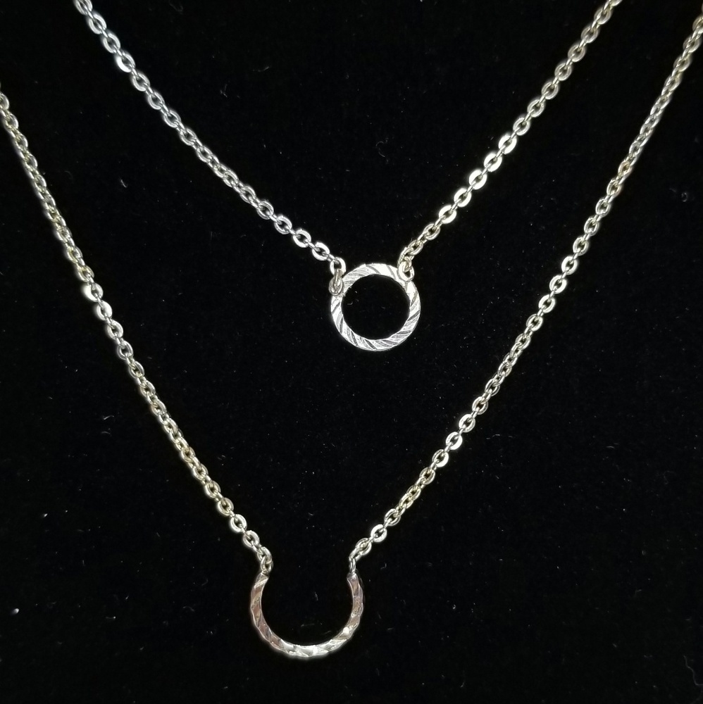 Silver Tone 2 strand Necklace Horse Shoe circle